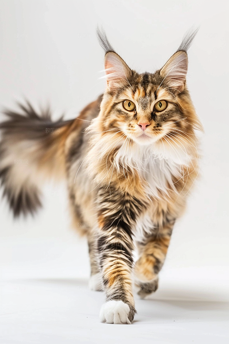 缅因猫毛茸茸长毛猫摄影图