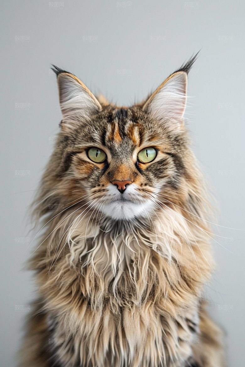 缅因猫陪伴宠物猫摄影图