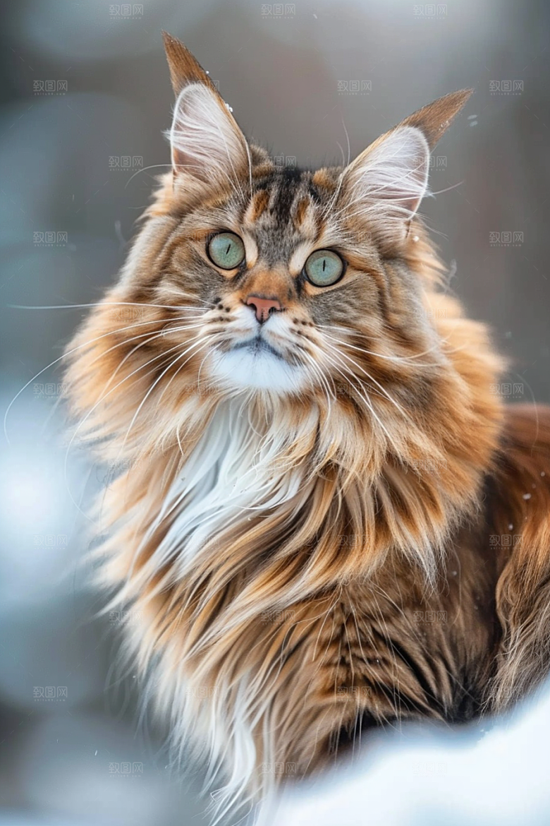 缅因猫品种猫毛茸茸摄影图