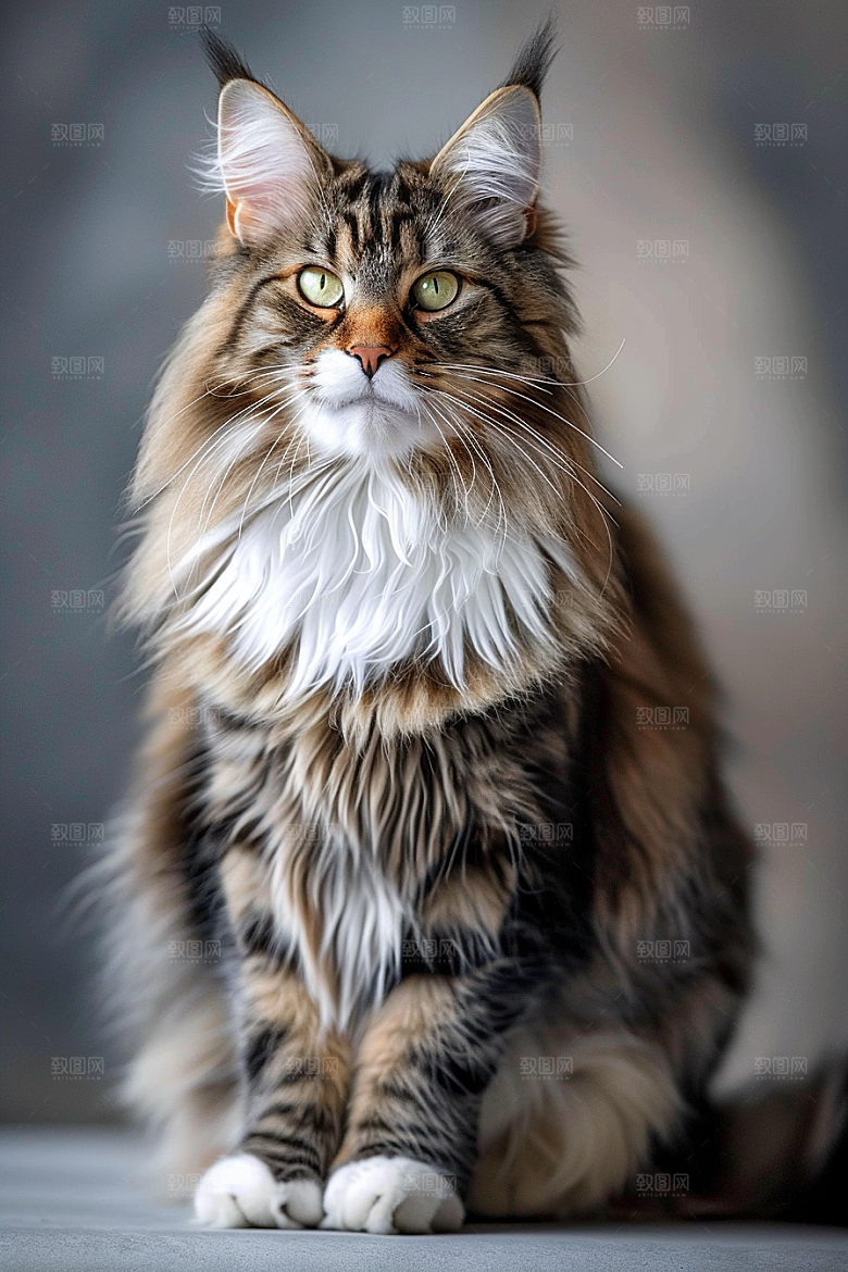 缅因猫毛茸茸长毛猫摄影图
