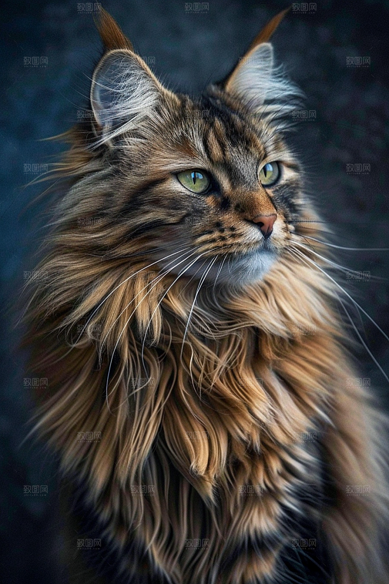 缅因猫家居生活长毛猫摄影图