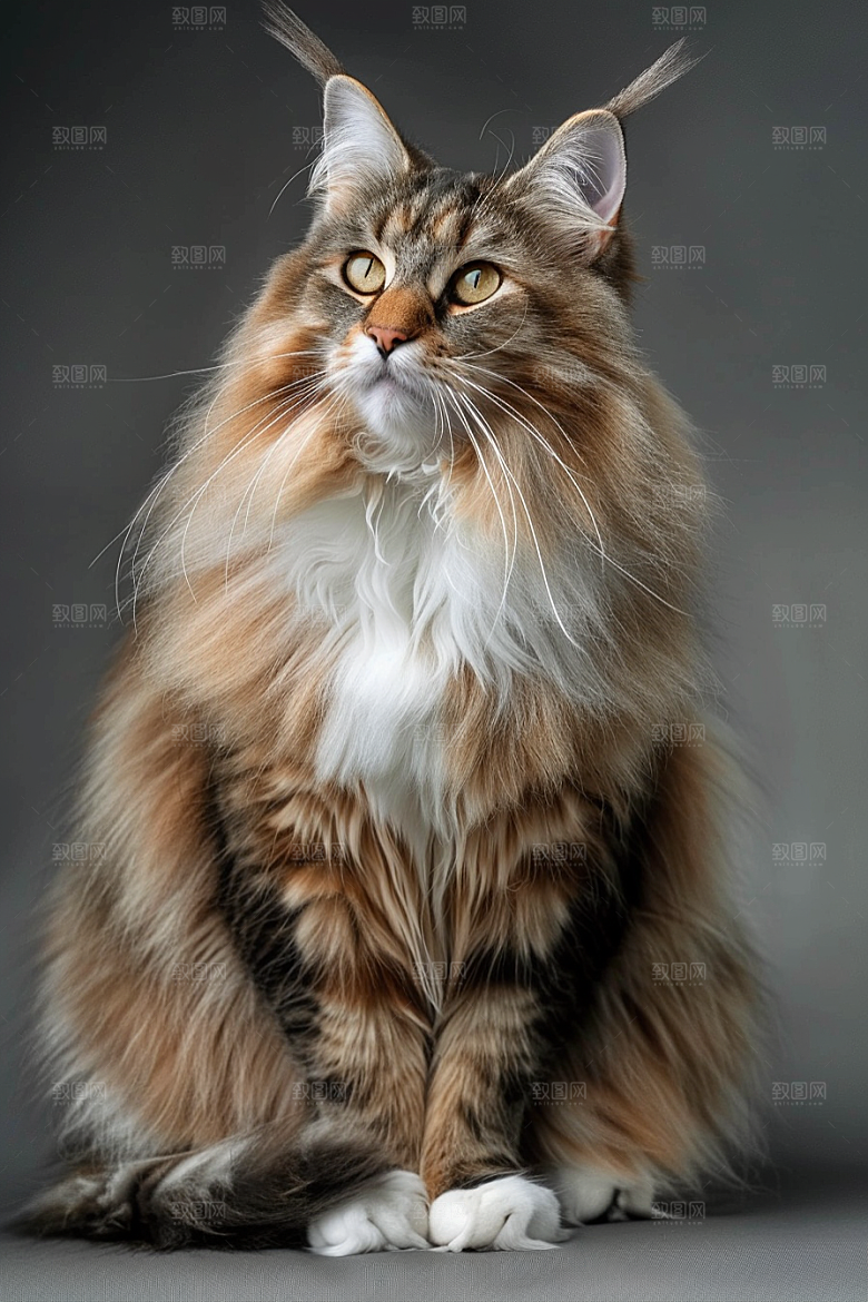 缅因猫长毛猫毛茸茸摄影图