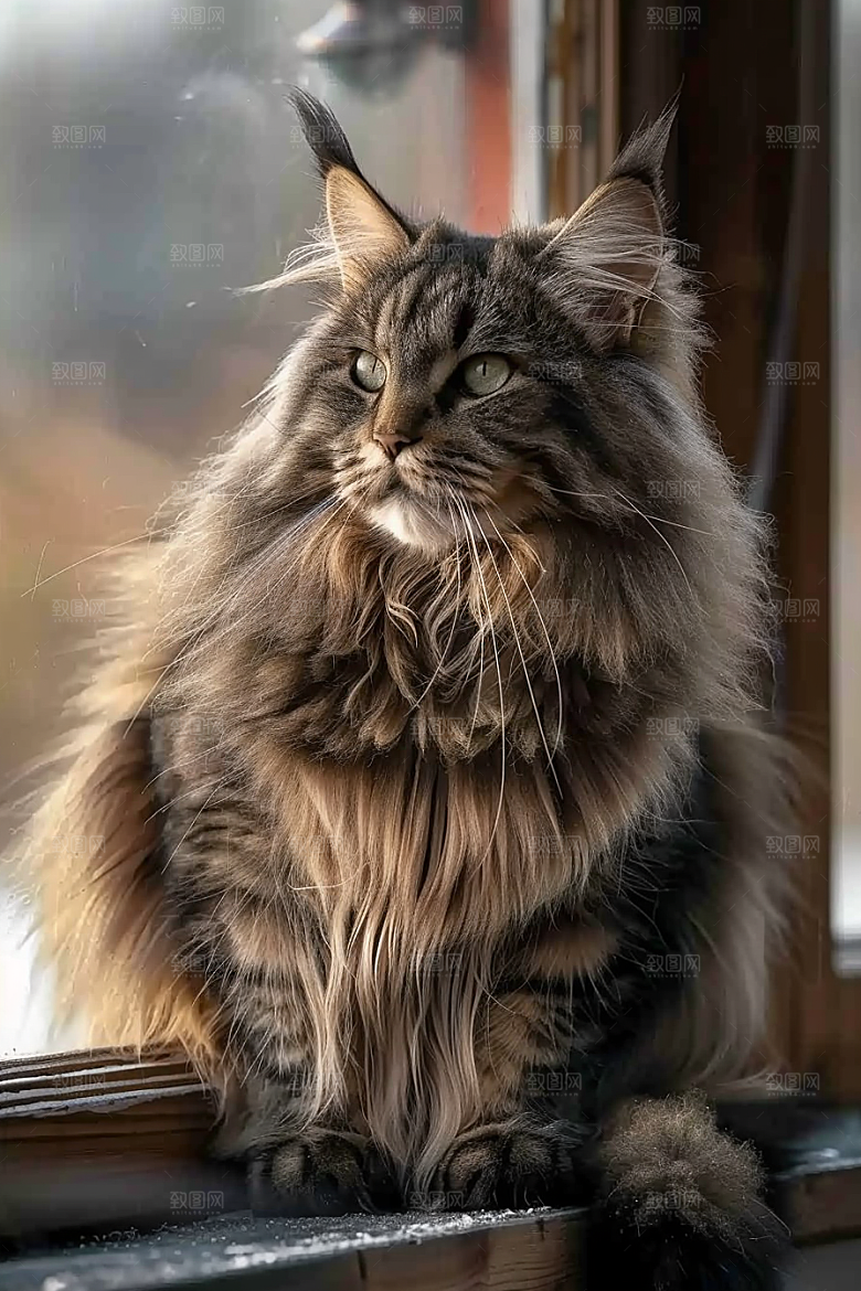 缅因猫家居生活陪伴摄影图