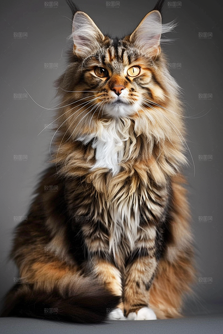 缅因猫陪伴宠物猫摄影图