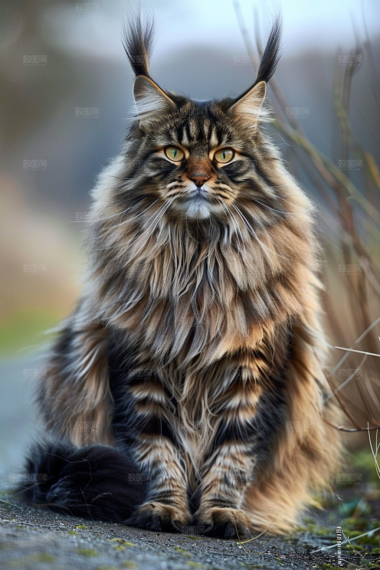 缅因猫可爱家居生活摄影图
