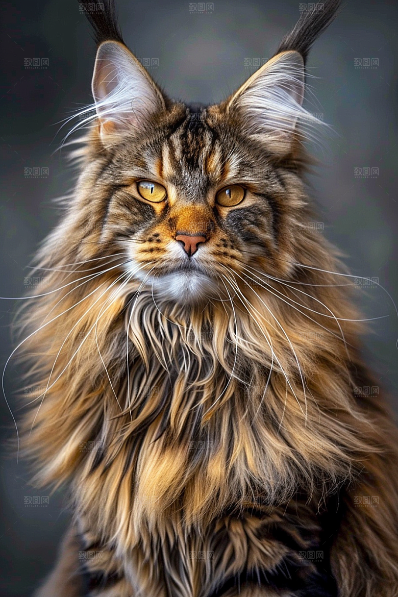 缅因猫家居生活宠物猫摄影图