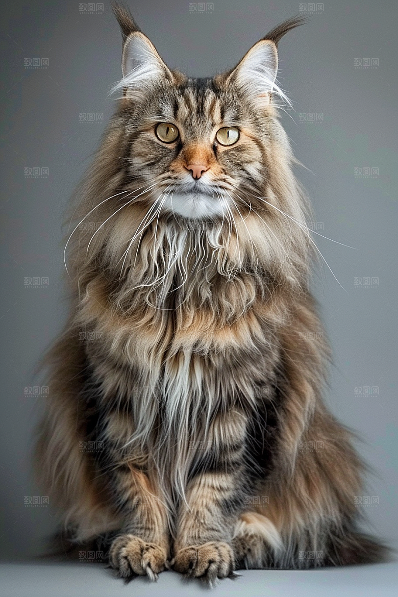 缅因猫陪伴宠物猫摄影图