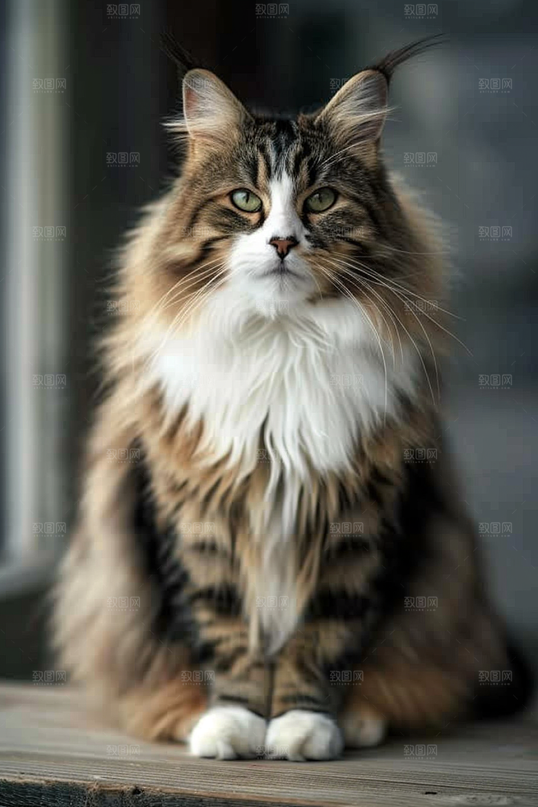 缅因猫家居生活长毛猫摄影图