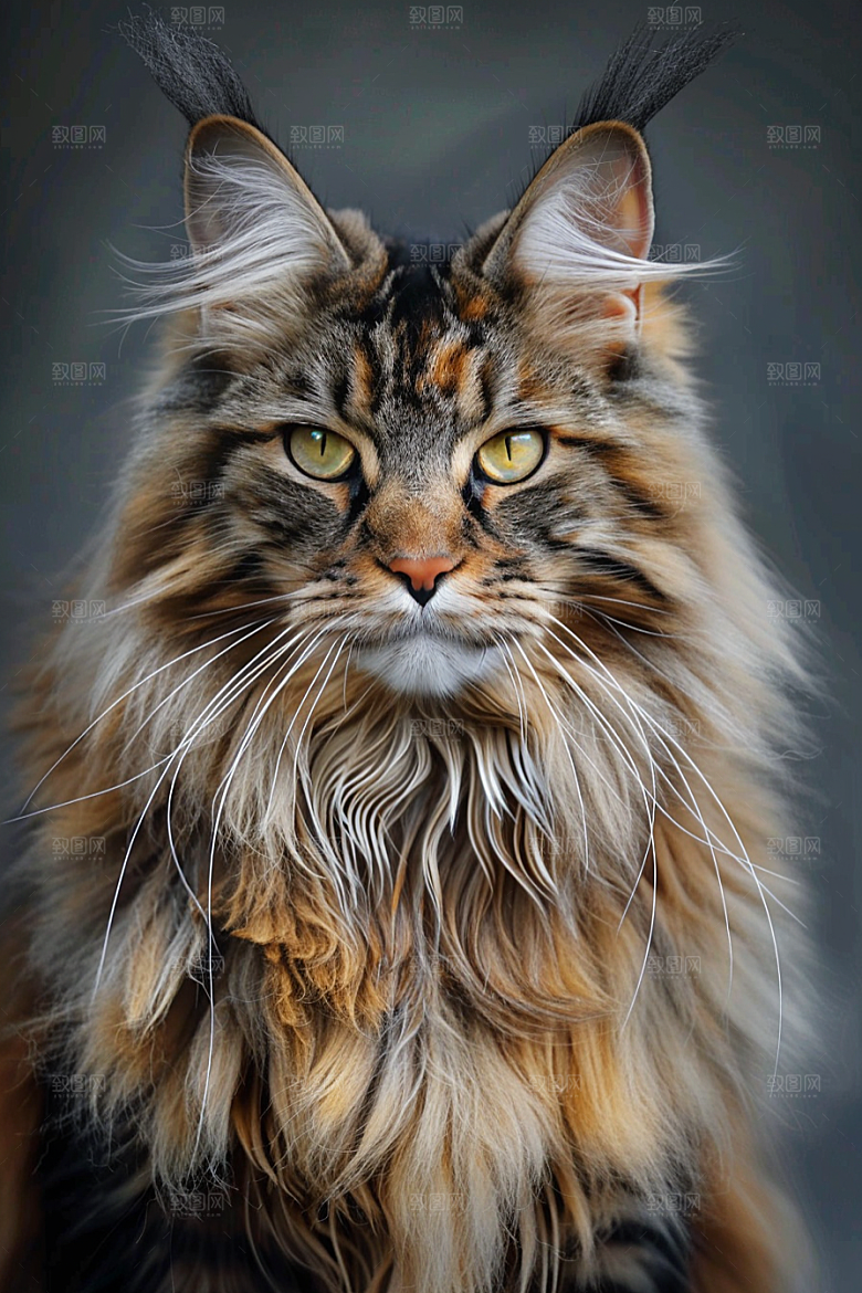 缅因猫长毛猫陪伴摄影图