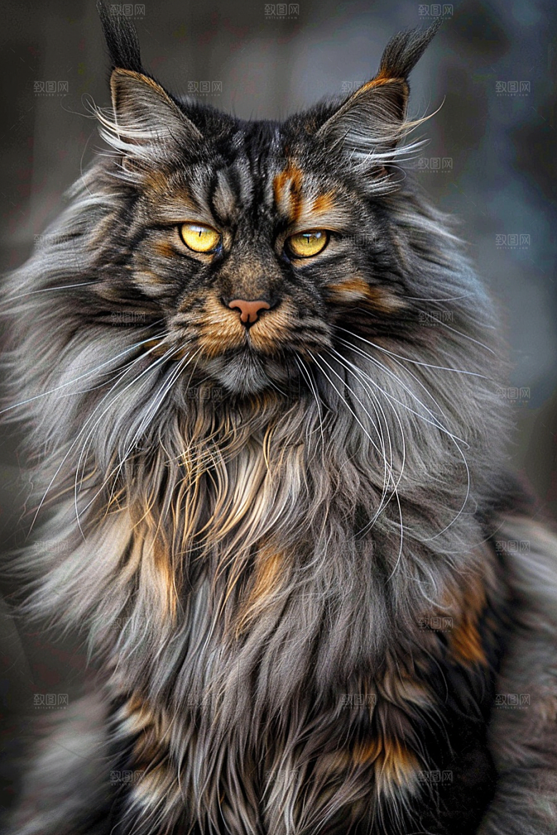 缅因猫毛茸茸家居生活摄影图