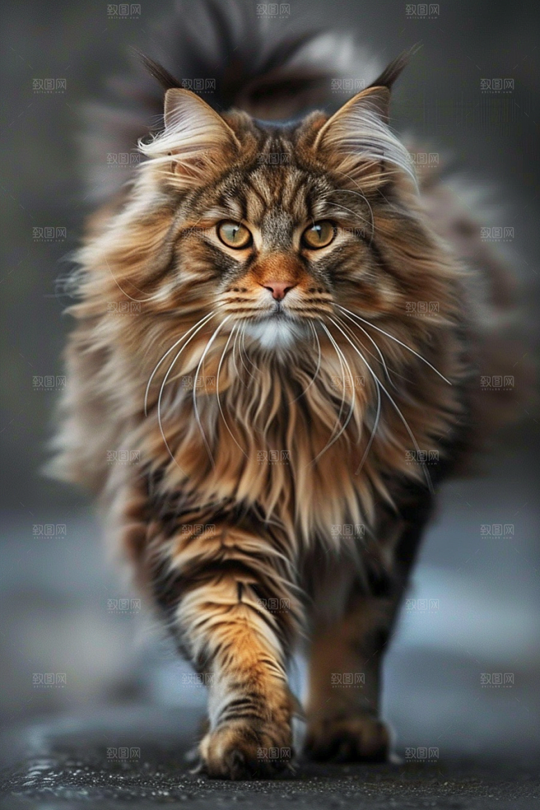缅因猫品种猫可爱摄影图