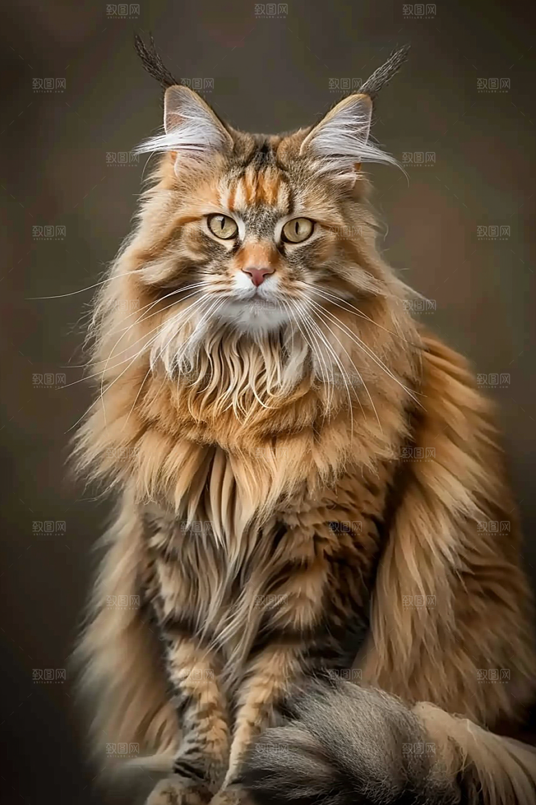 缅因猫陪伴品种猫摄影图