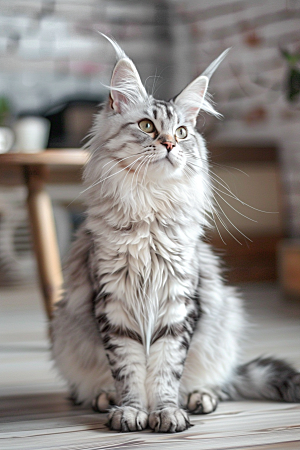 缅因猫宠物猫陪伴摄影图