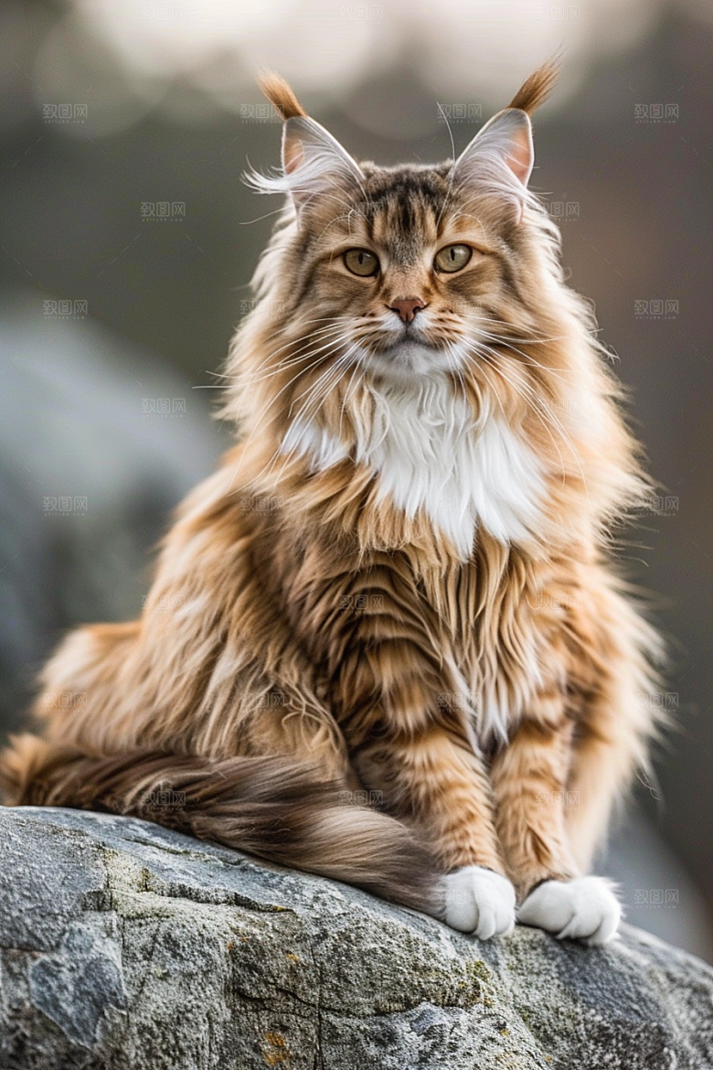 缅因猫陪伴毛茸茸摄影图