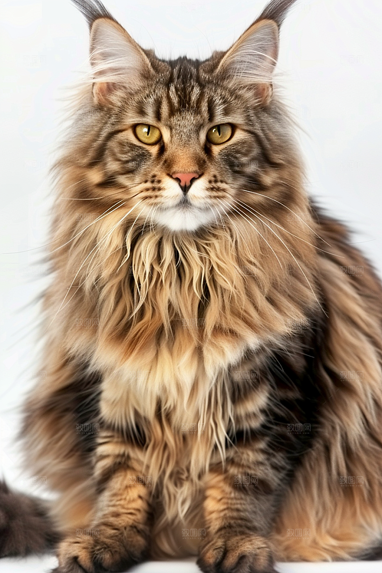 缅因猫陪伴家居生活摄影图