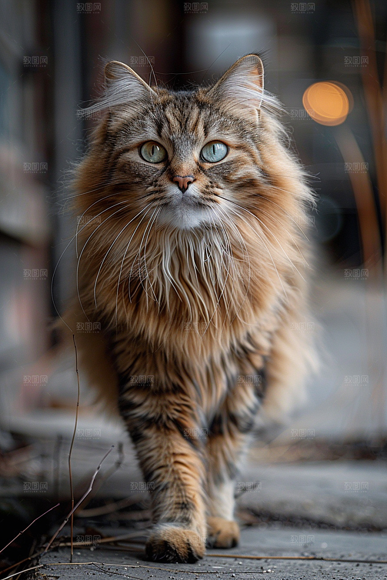 缅因猫陪伴宠物猫摄影图