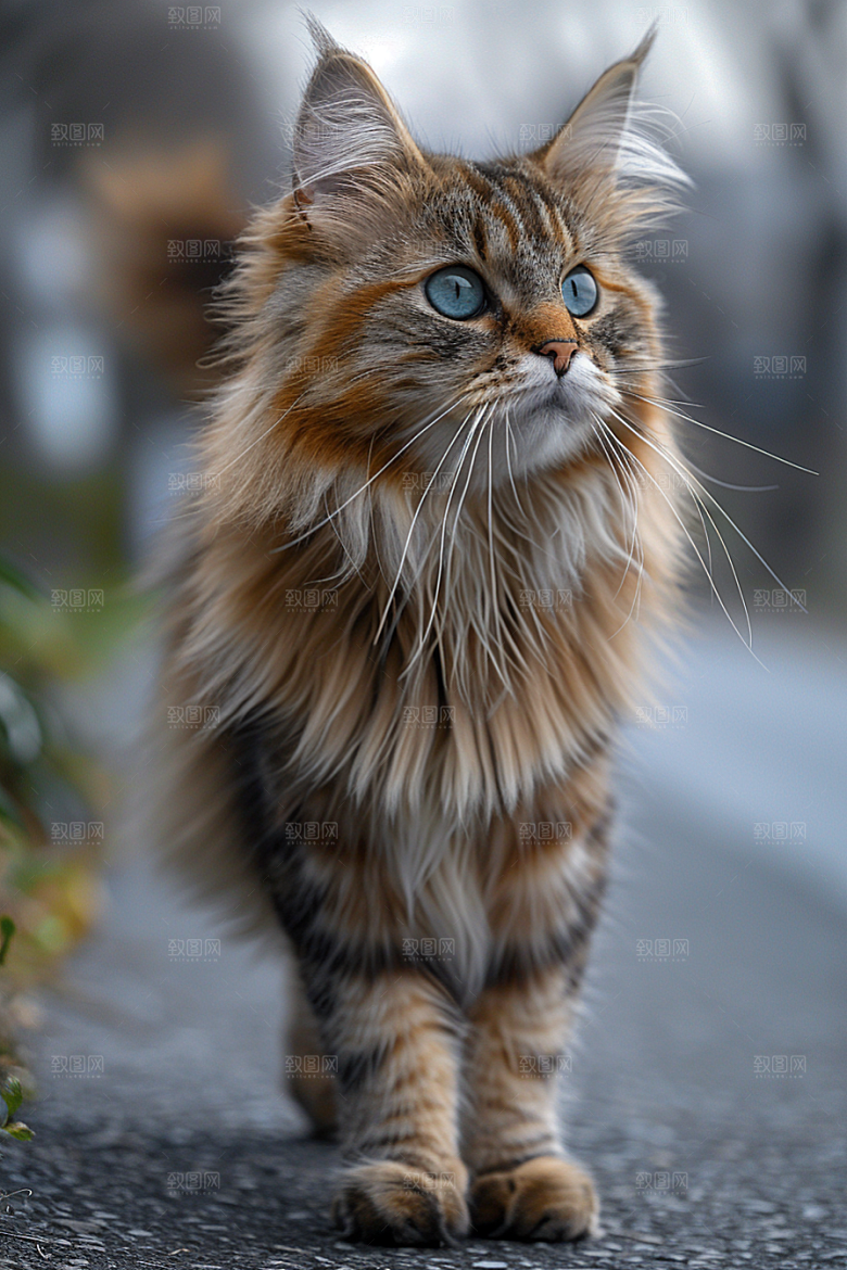 缅因猫陪伴家居生活摄影图