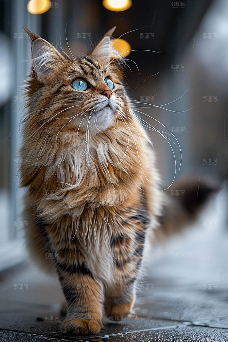 缅因猫家居生活长毛猫摄影图