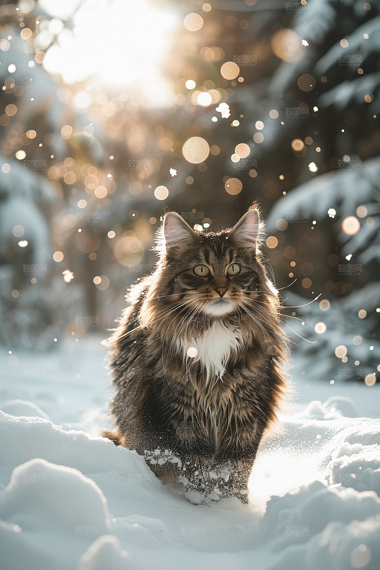 缅因猫毛茸茸陪伴摄影图