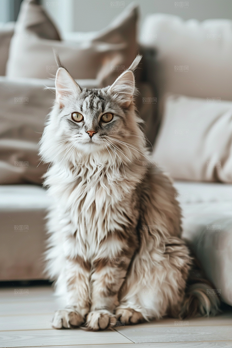 缅因猫小动物宠物猫摄影图