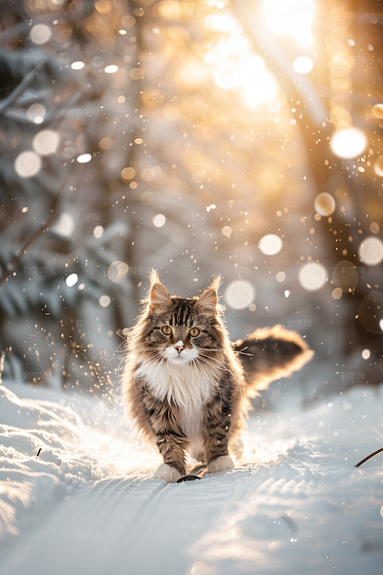 缅因猫长毛猫陪伴摄影图