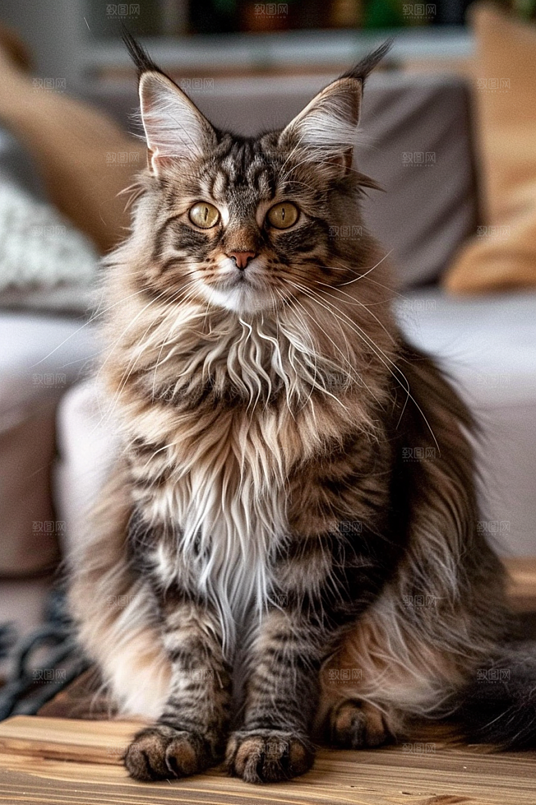 缅因猫品种猫家居生活摄影图