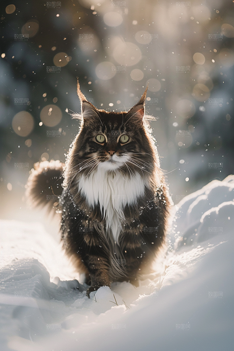缅因猫可爱家居生活摄影图