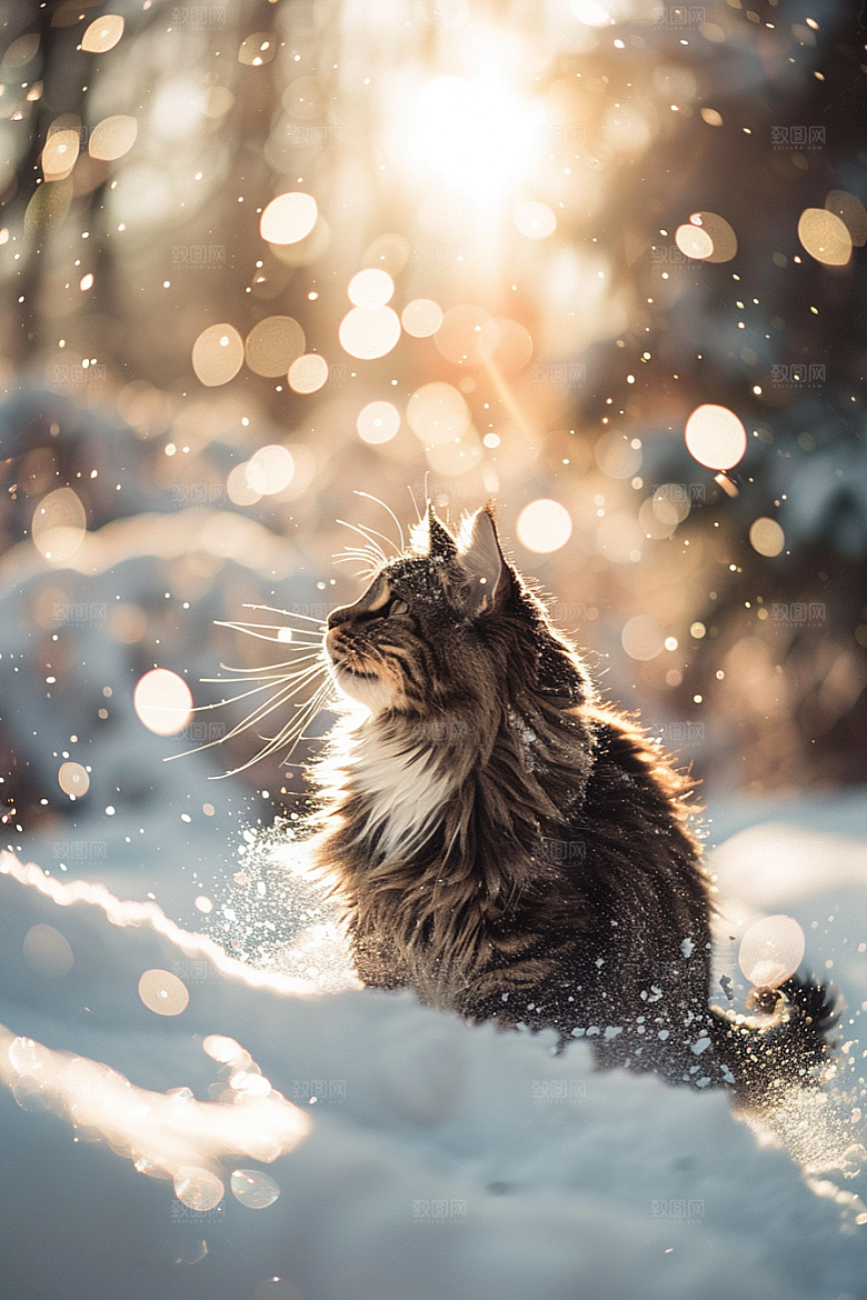 缅因猫长毛猫陪伴摄影图