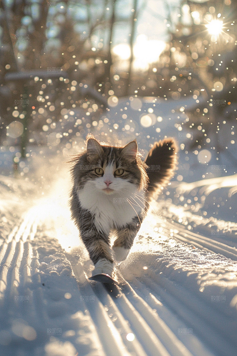 缅因猫长毛猫陪伴摄影图