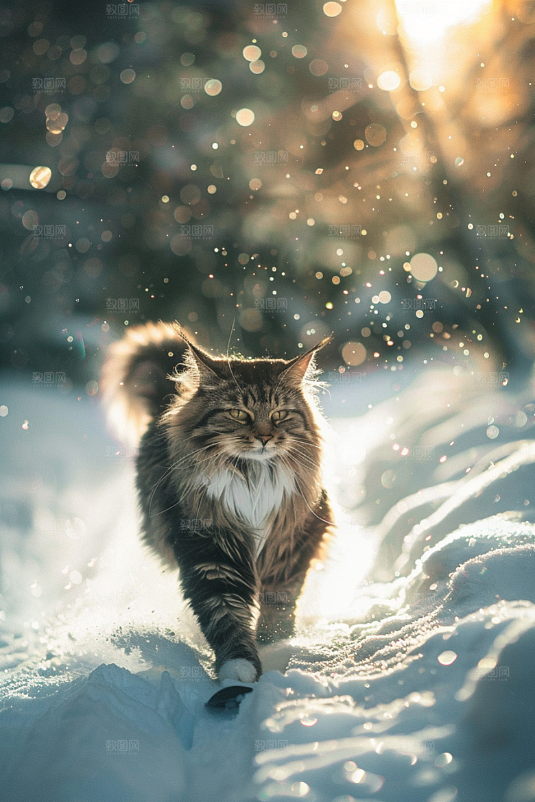 缅因猫陪伴高清摄影图
