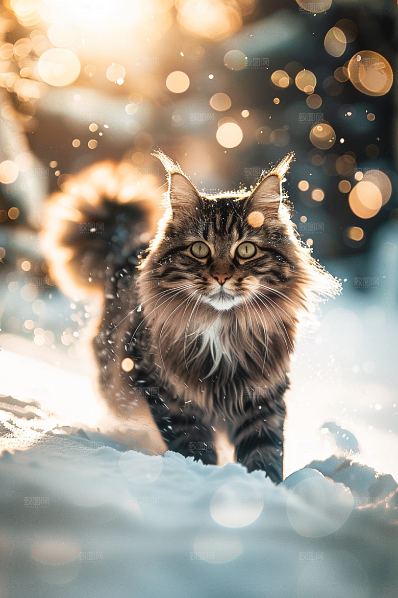 缅因猫陪伴可爱摄影图