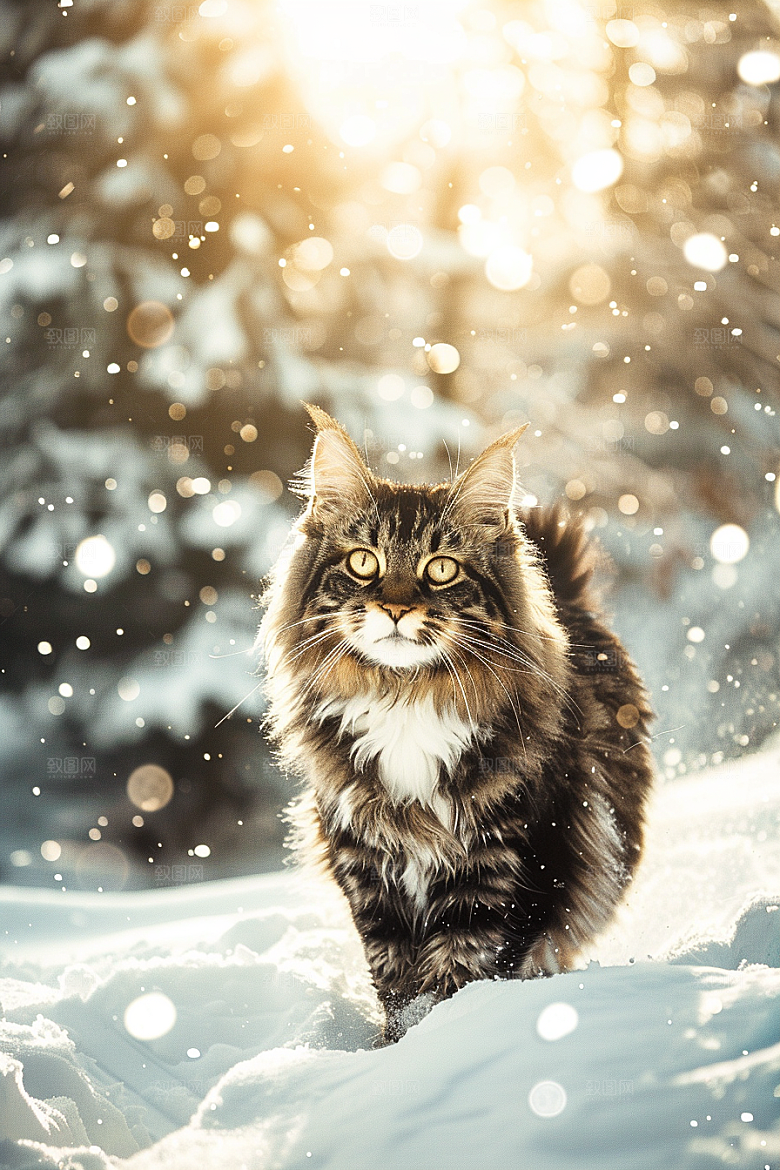 缅因猫养宠可爱摄影图