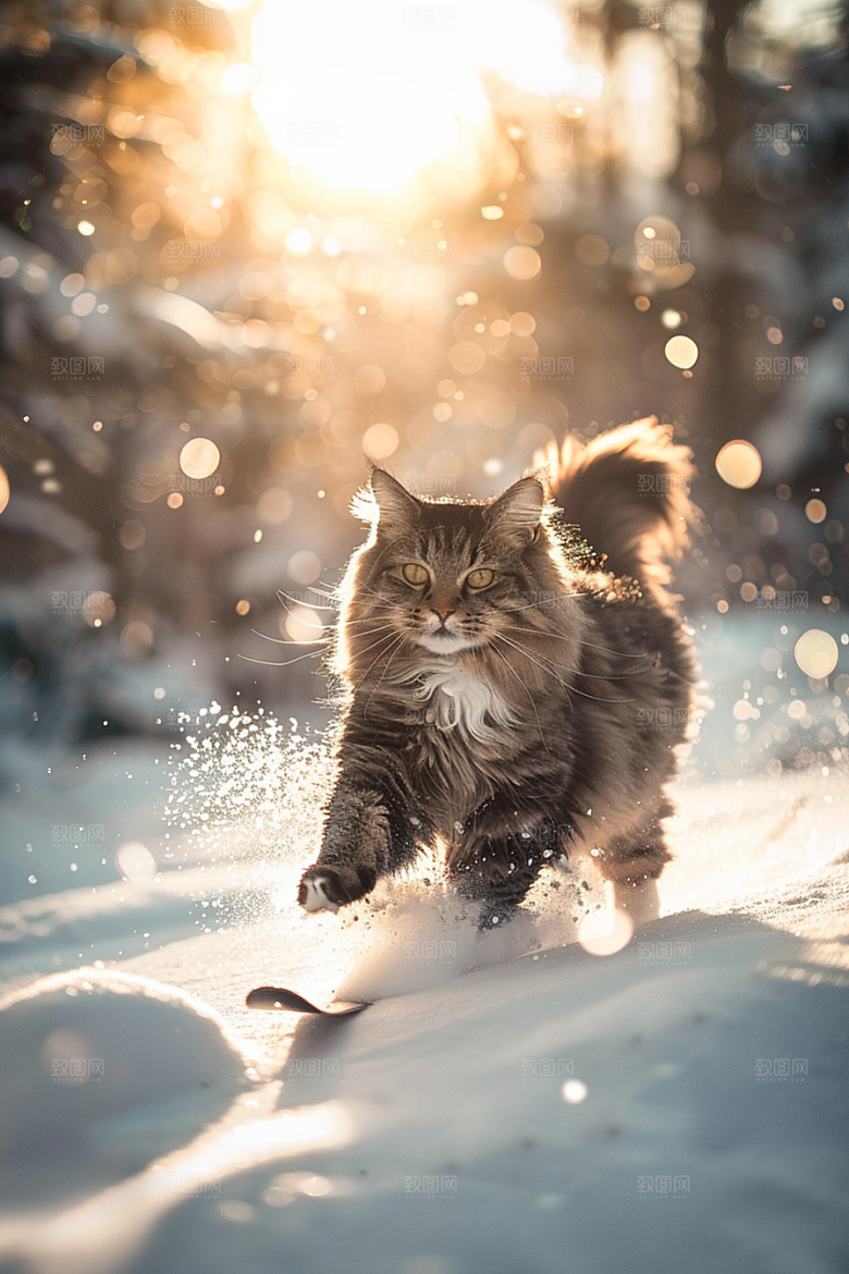 缅因猫家居生活长毛猫摄影图