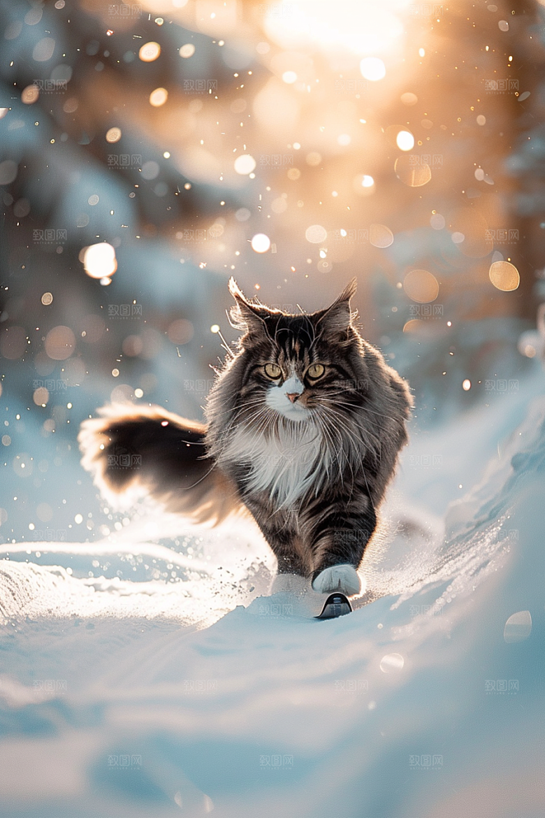 缅因猫陪伴小动物摄影图