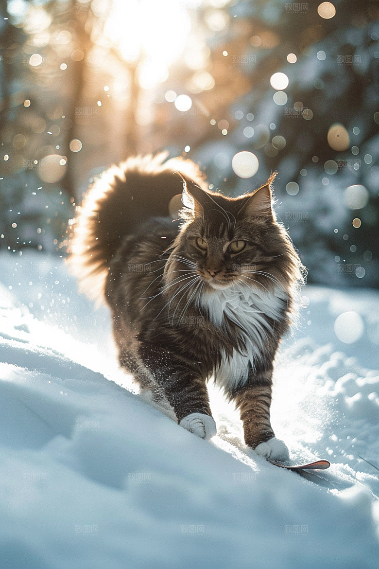缅因猫陪伴可爱摄影图