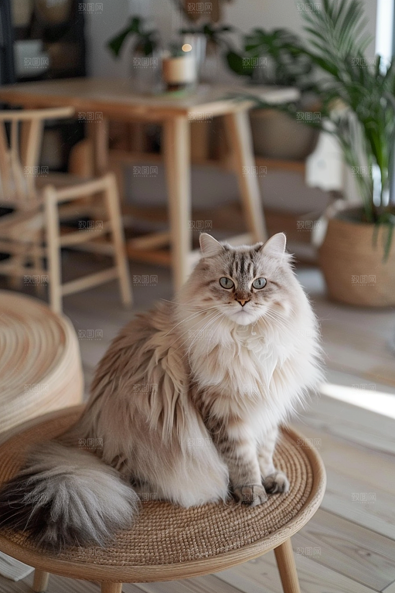 缅因猫品种猫家居生活摄影图