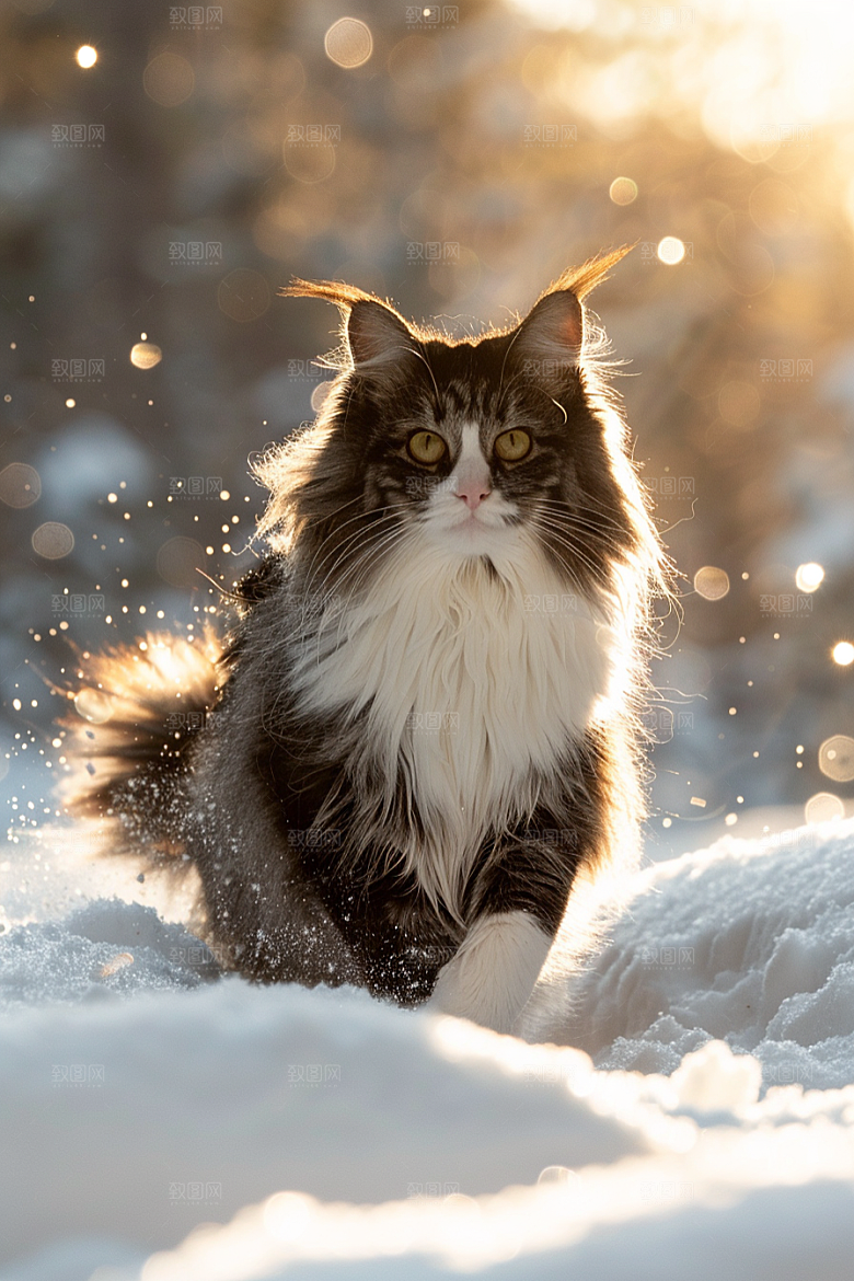 缅因猫陪伴可爱摄影图