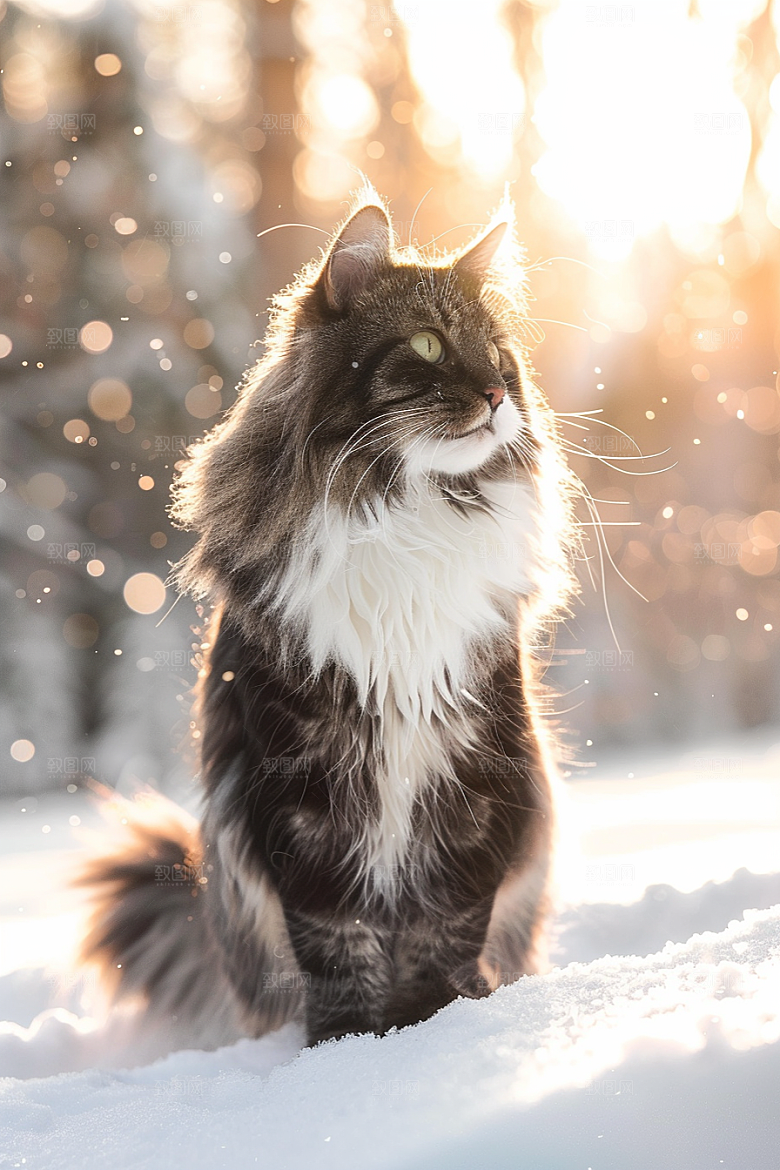 缅因猫可爱长毛猫摄影图