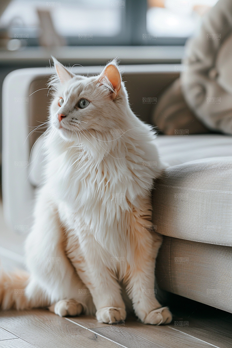 缅因猫家居生活陪伴摄影图