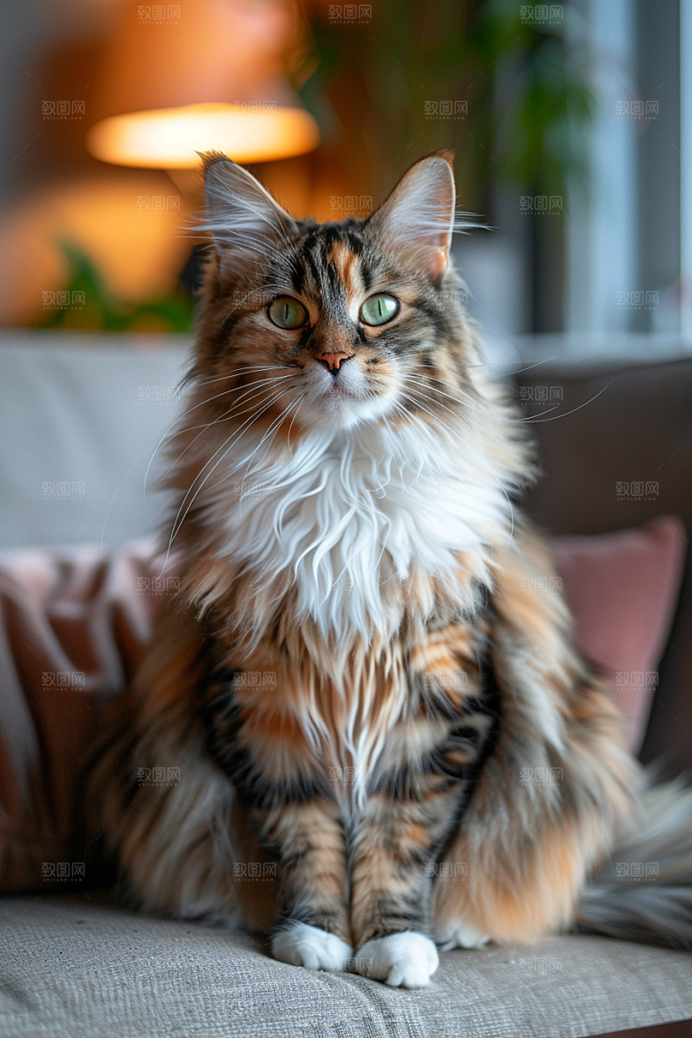 缅因猫毛茸茸长毛猫摄影图