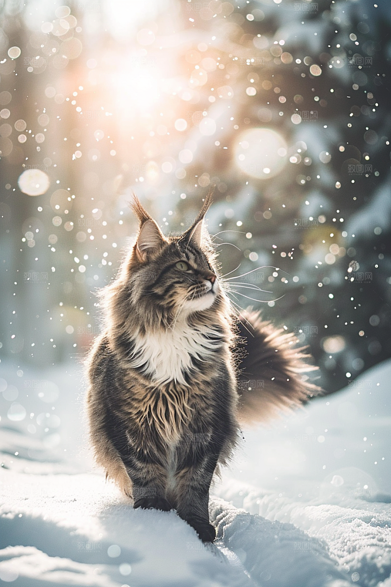缅因猫毛茸茸养宠摄影图