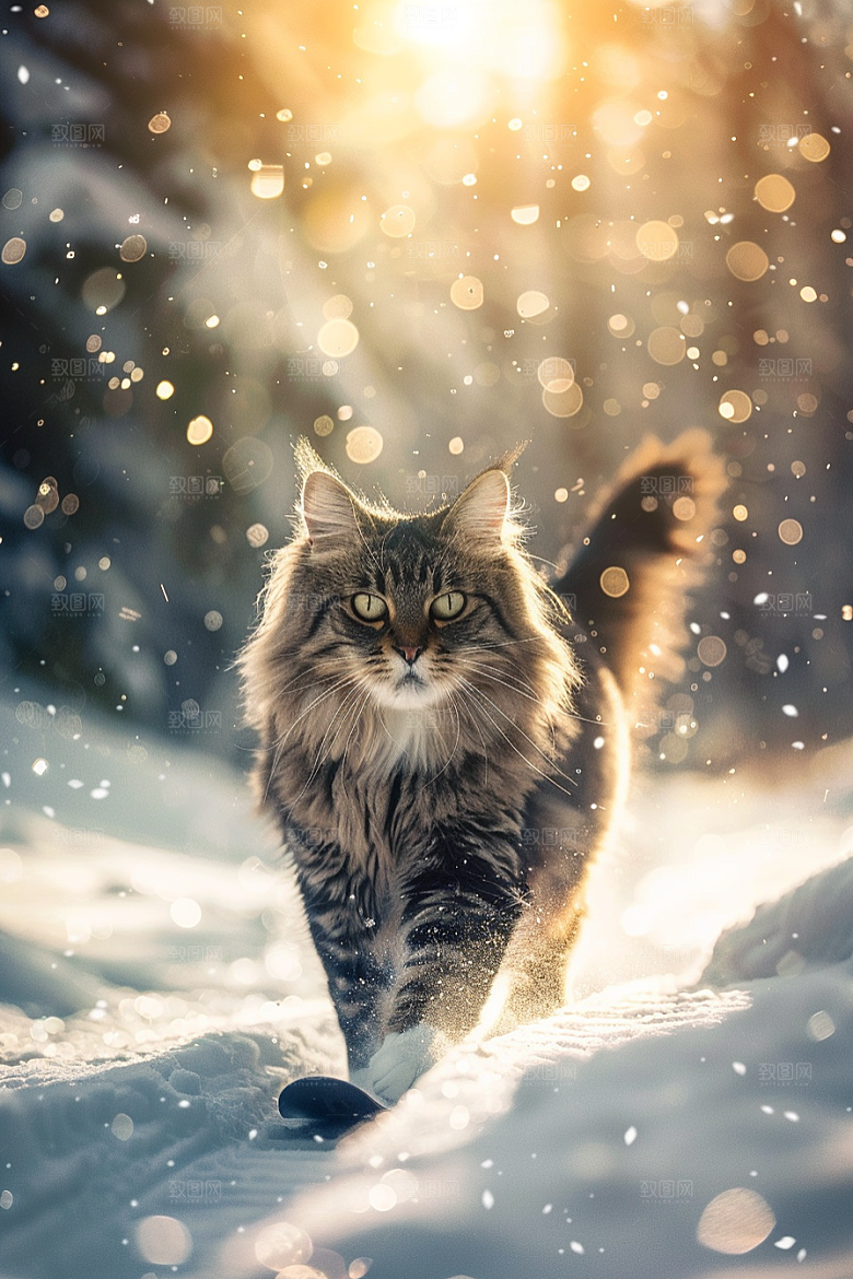 缅因猫长毛猫家居生活摄影图