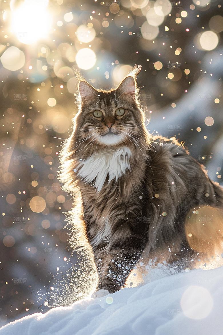 缅因猫陪伴长毛猫摄影图