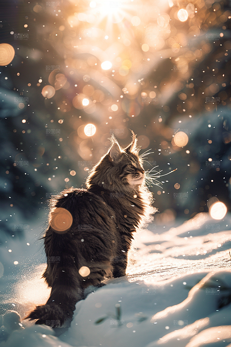 缅因猫毛茸茸小动物摄影图