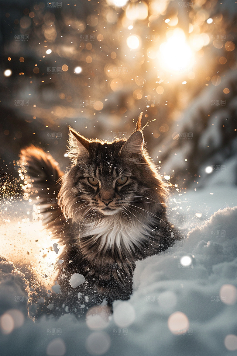 缅因猫宠物猫家居生活摄影图
