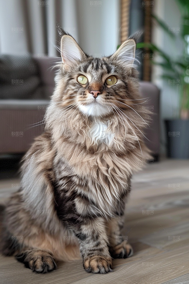 缅因猫宠物猫陪伴摄影图