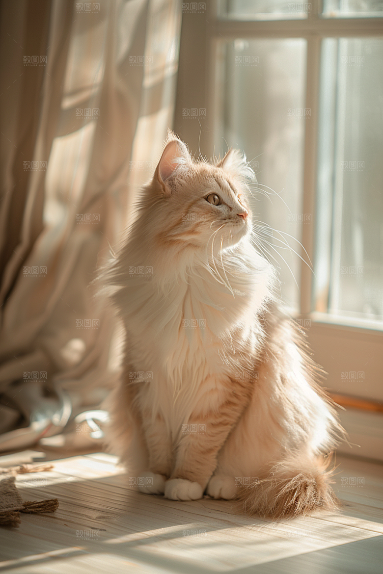 缅因猫陪伴毛茸茸摄影图