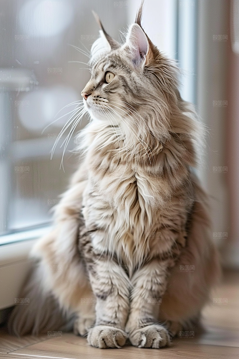 缅因猫宠物猫陪伴摄影图