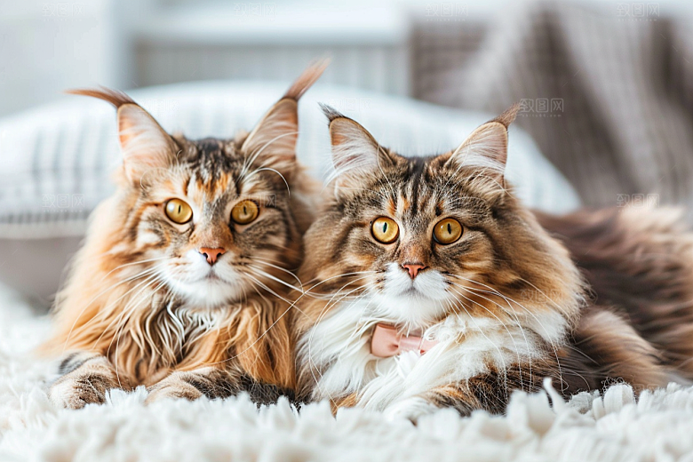 缅因猫陪伴品种猫摄影图