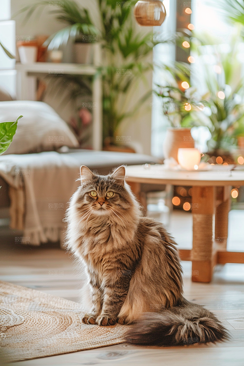 缅因猫宠物猫养宠摄影图